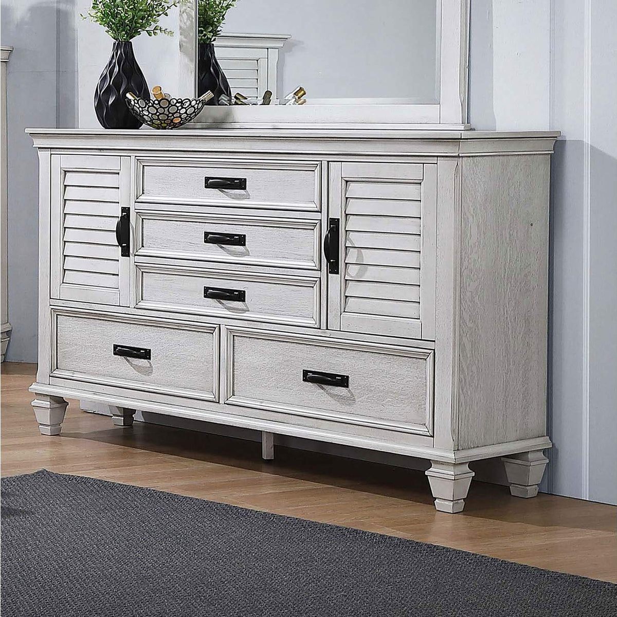 205333 Franco 5-drawer Dresser Distressed White