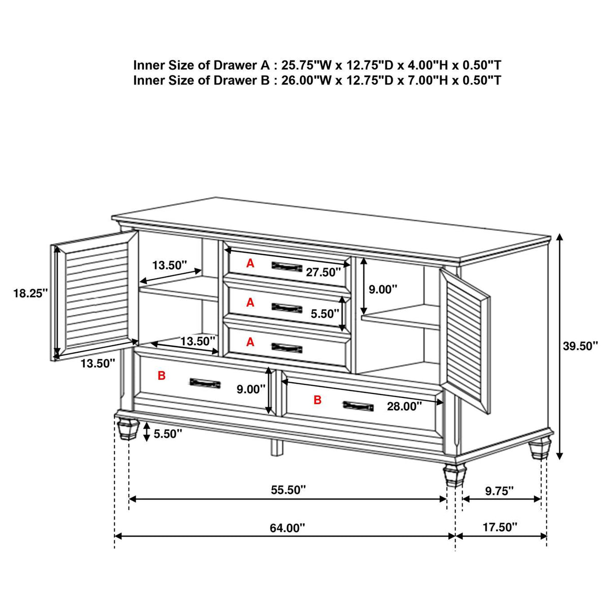 205333 Franco 5-drawer Dresser Distressed White