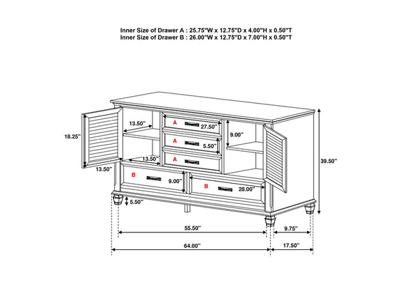 205333 Franco 5-drawer Dresser Distressed White