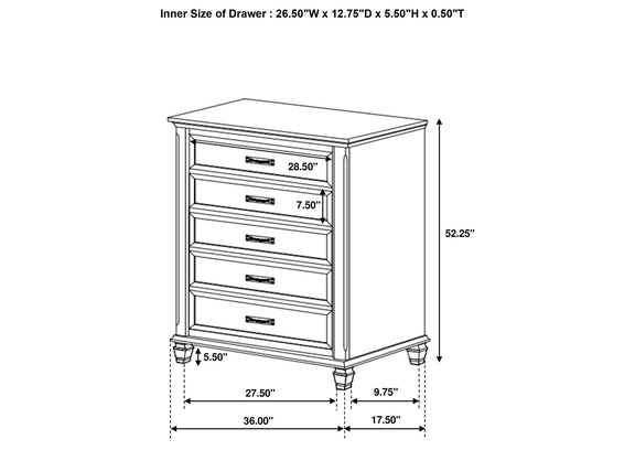 205335 Franco 5-drawer Bedroom Chest Distressed White
