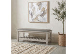 205337 Franco Fabric Upholstered Bench with Shelf Distressed White