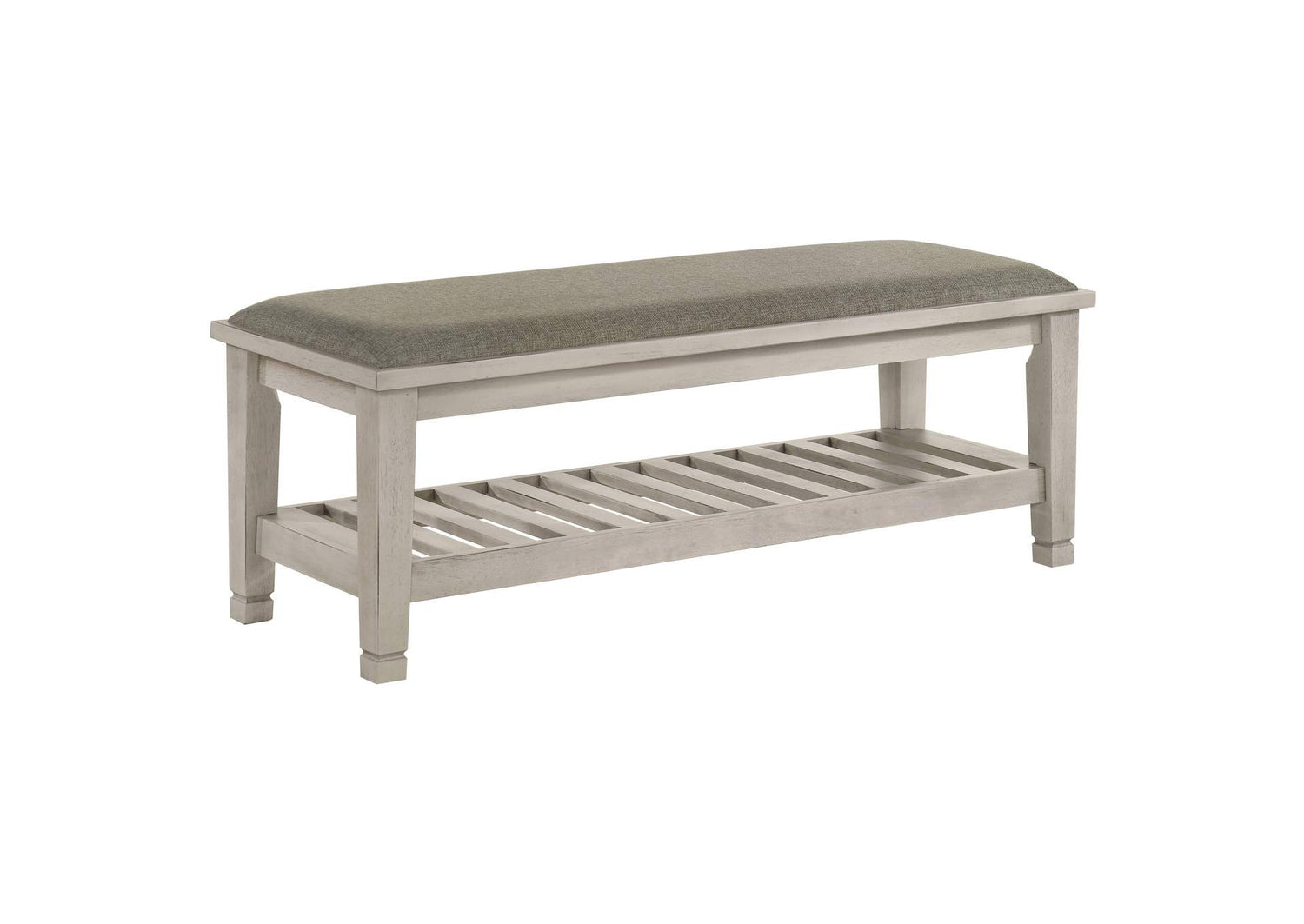 Franco Fabric Upholstered Bench with Shelf Distressed White