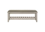 205337 Franco Fabric Upholstered Bench with Shelf Distressed White