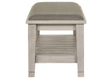 205337 Franco Fabric Upholstered Bench with Shelf Distressed White