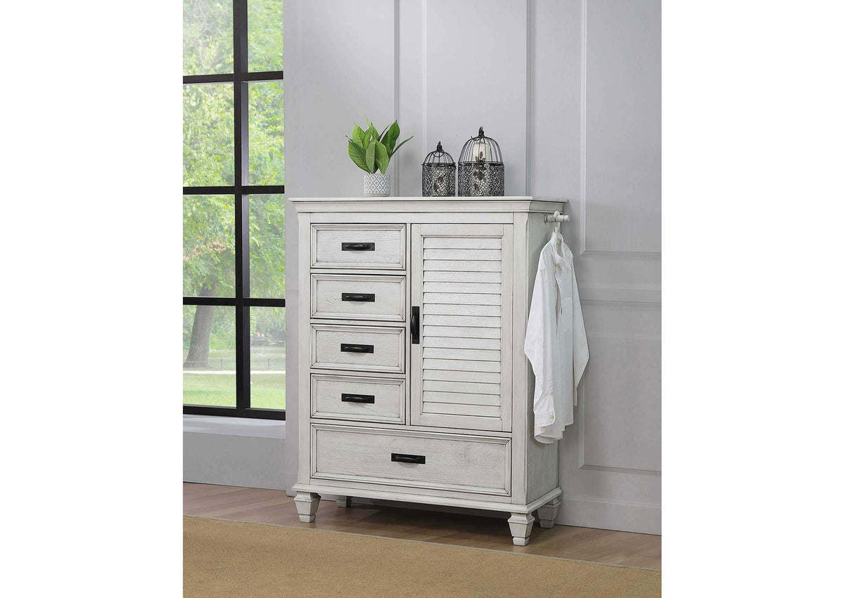Franco 5-drawer Door Chest Distressed White