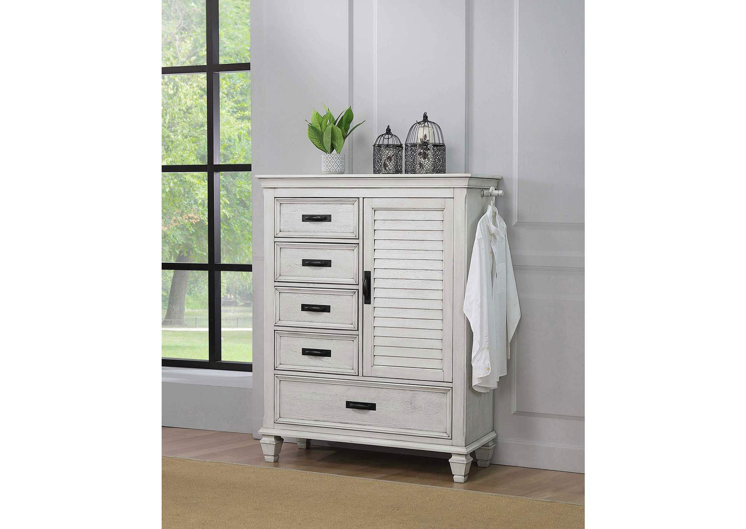 Franco 5-drawer Door Chest Distressed White