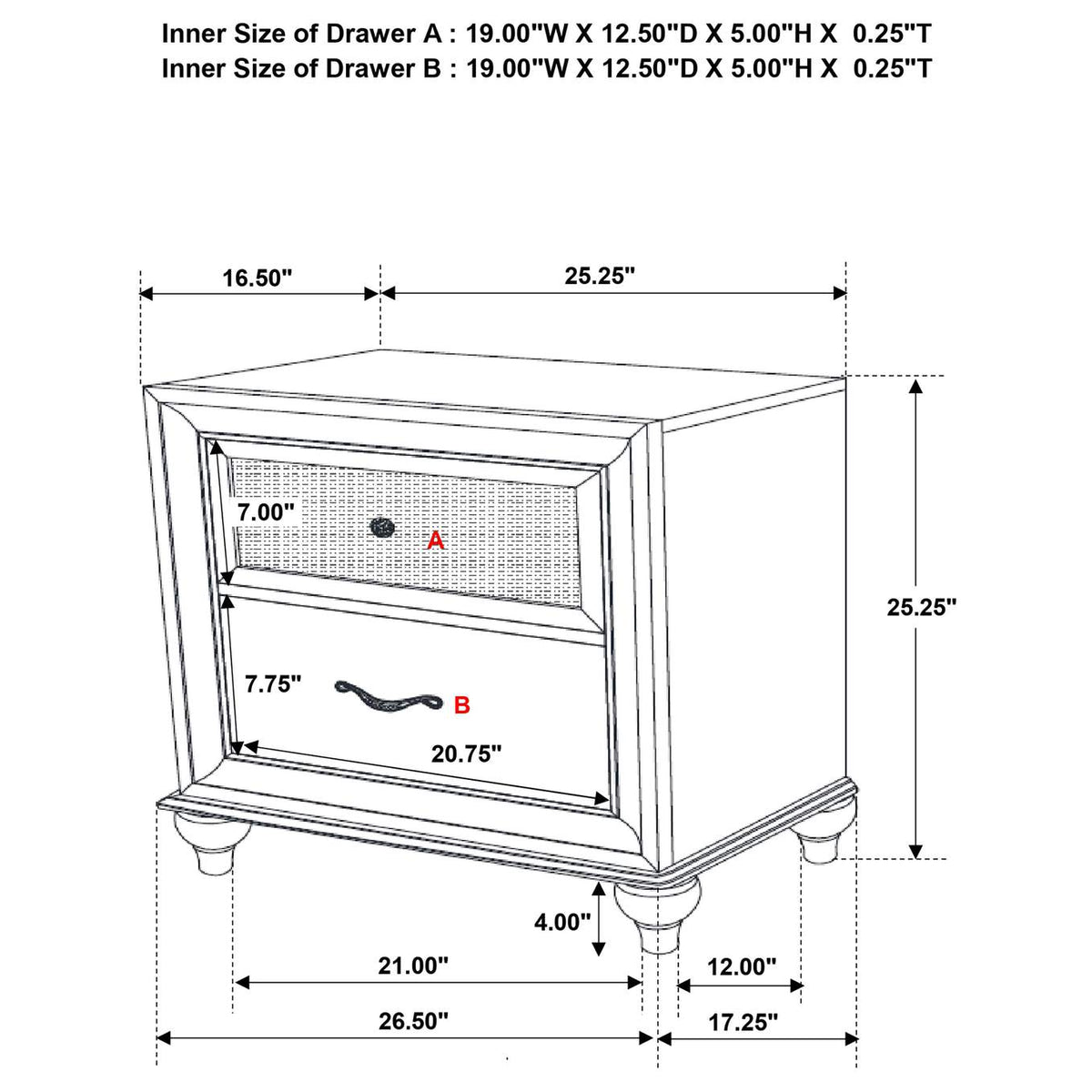 205892 Barzini 2-drawer Nightstand White