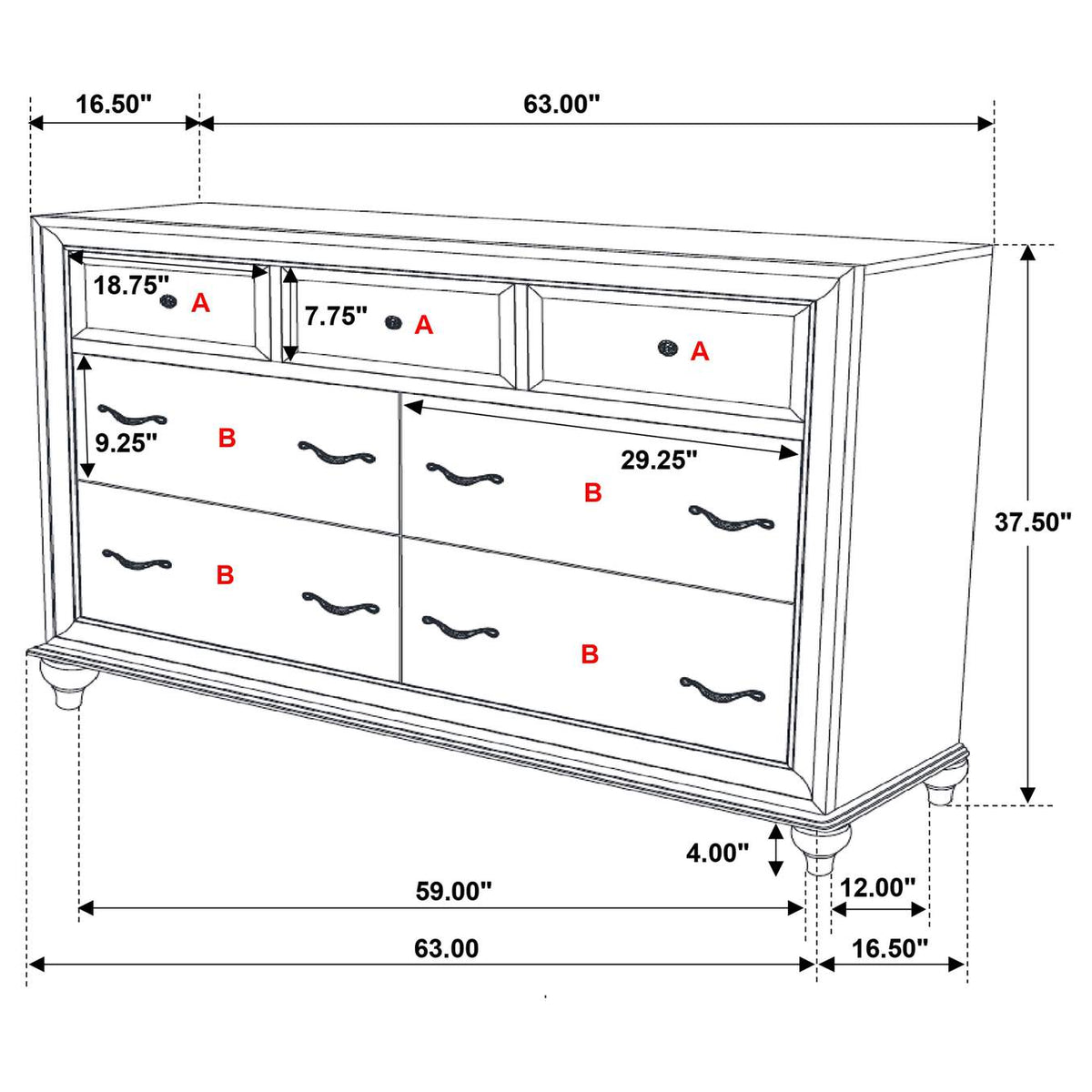 205893 Barzini 7-drawer Dresser White