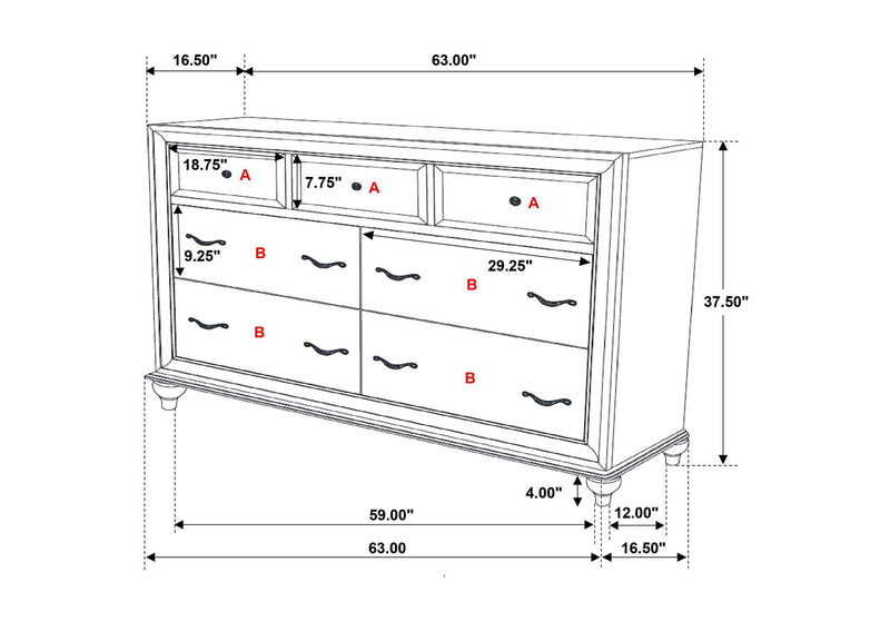 205893 Barzini 7-drawer Dresser White