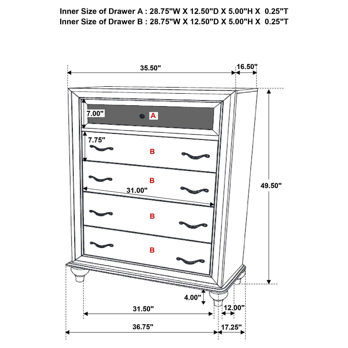 205895 Barzini 5-drawer Bedroom Chest White