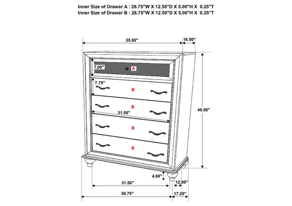 205895 Barzini 5-drawer Bedroom Chest White