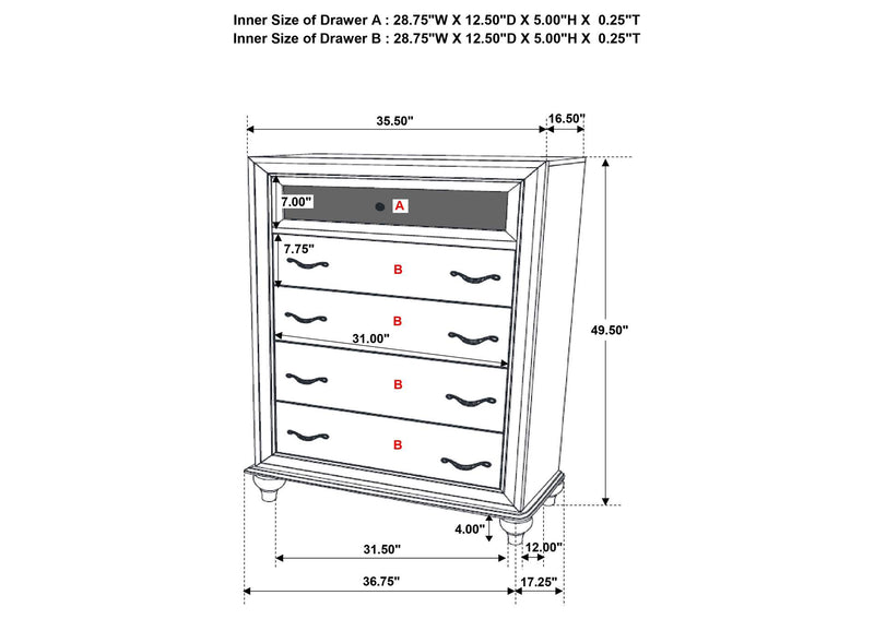 205895 Barzini 5-drawer Bedroom Chest White