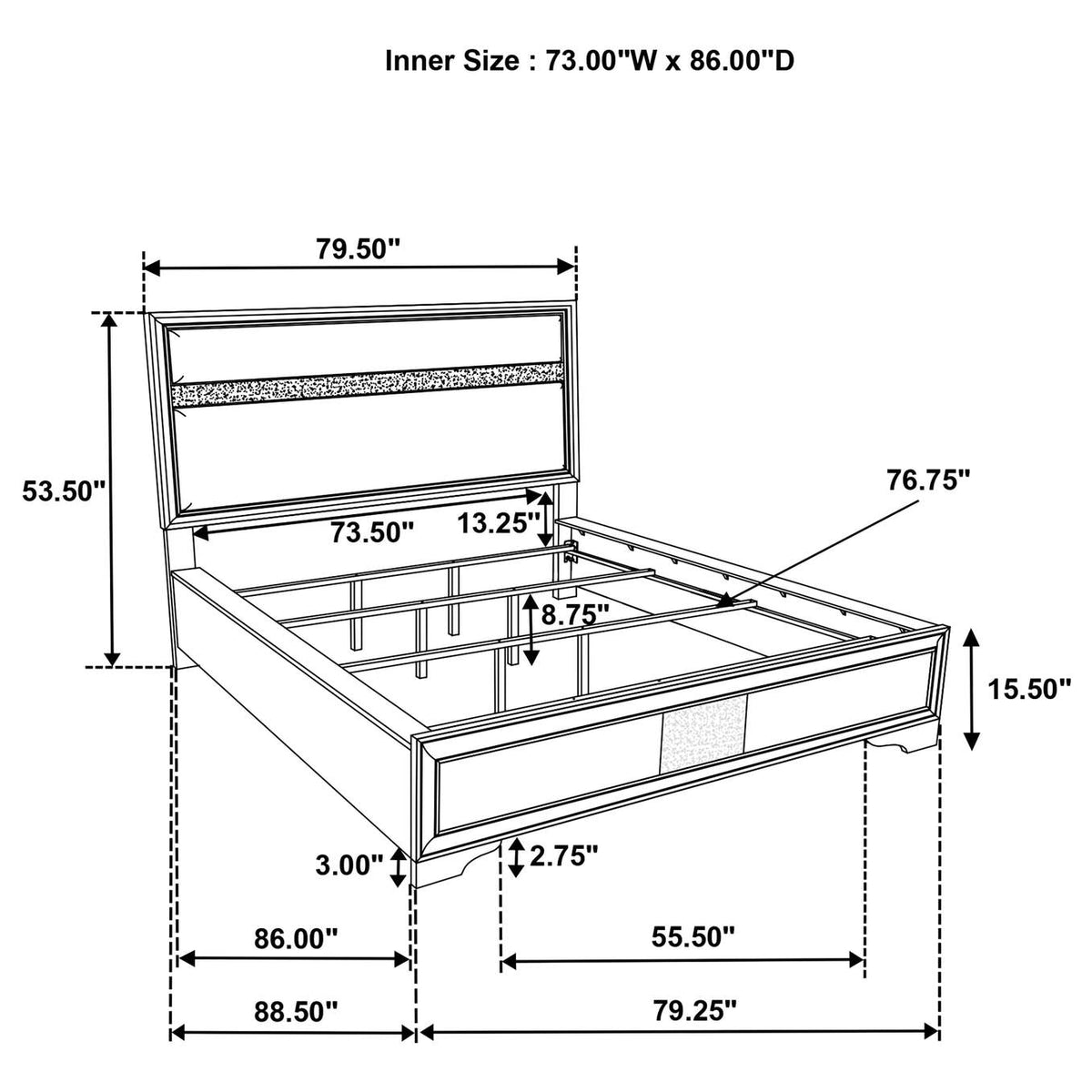 206360KW Miranda 54-inch Upholstered California King Panel Bed Black