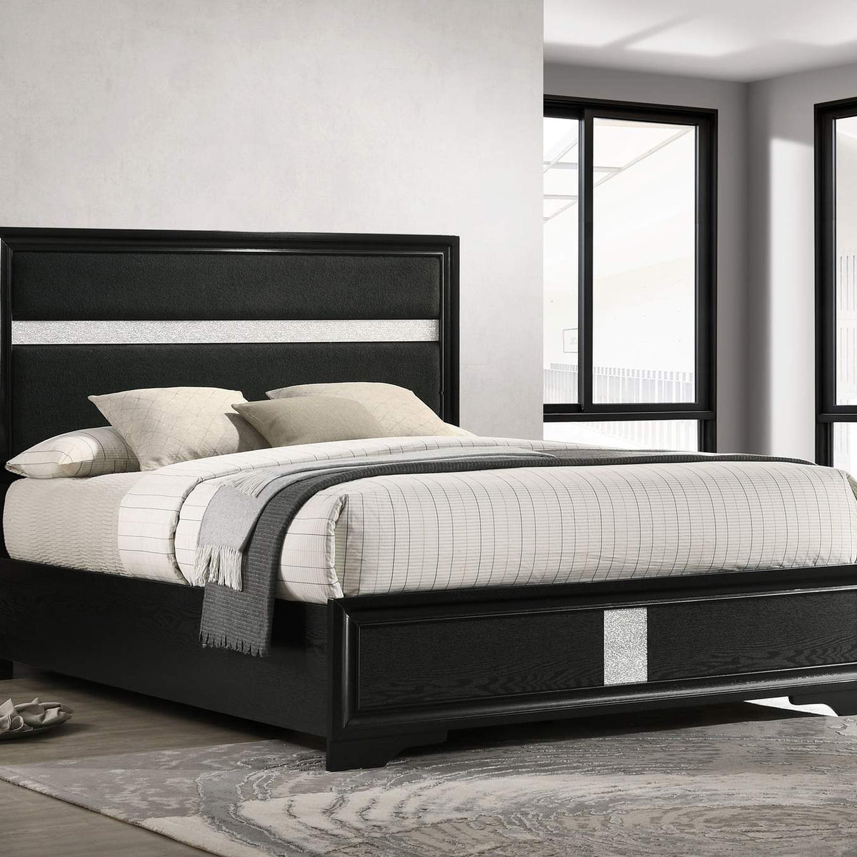 206360Q Miranda 54-inch Upholstered Queen Panel Bed Black