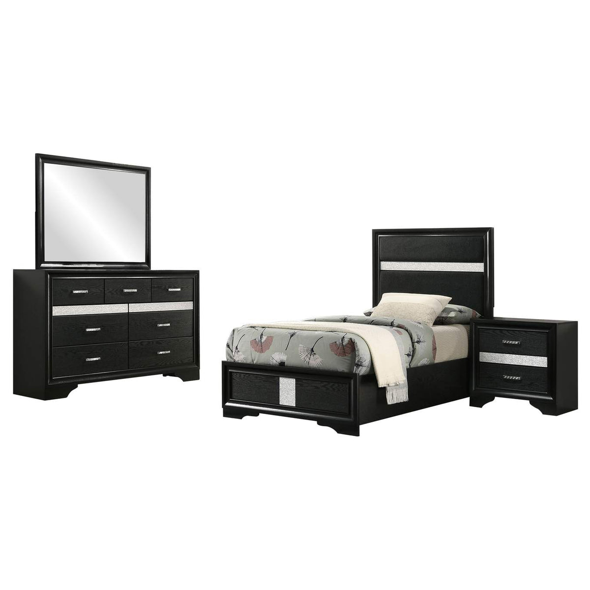 206360T-S4 Miranda 4-piece Twin Bedroom Set Black