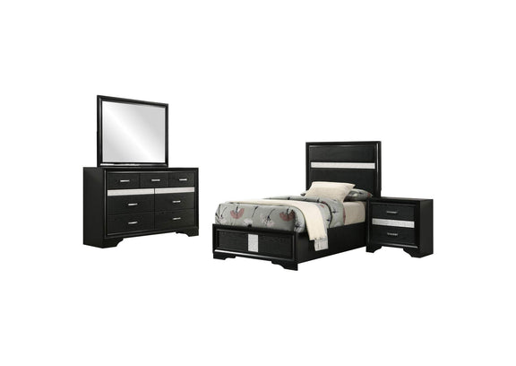 206360T-S4 Miranda 4-piece Twin Bedroom Set Black