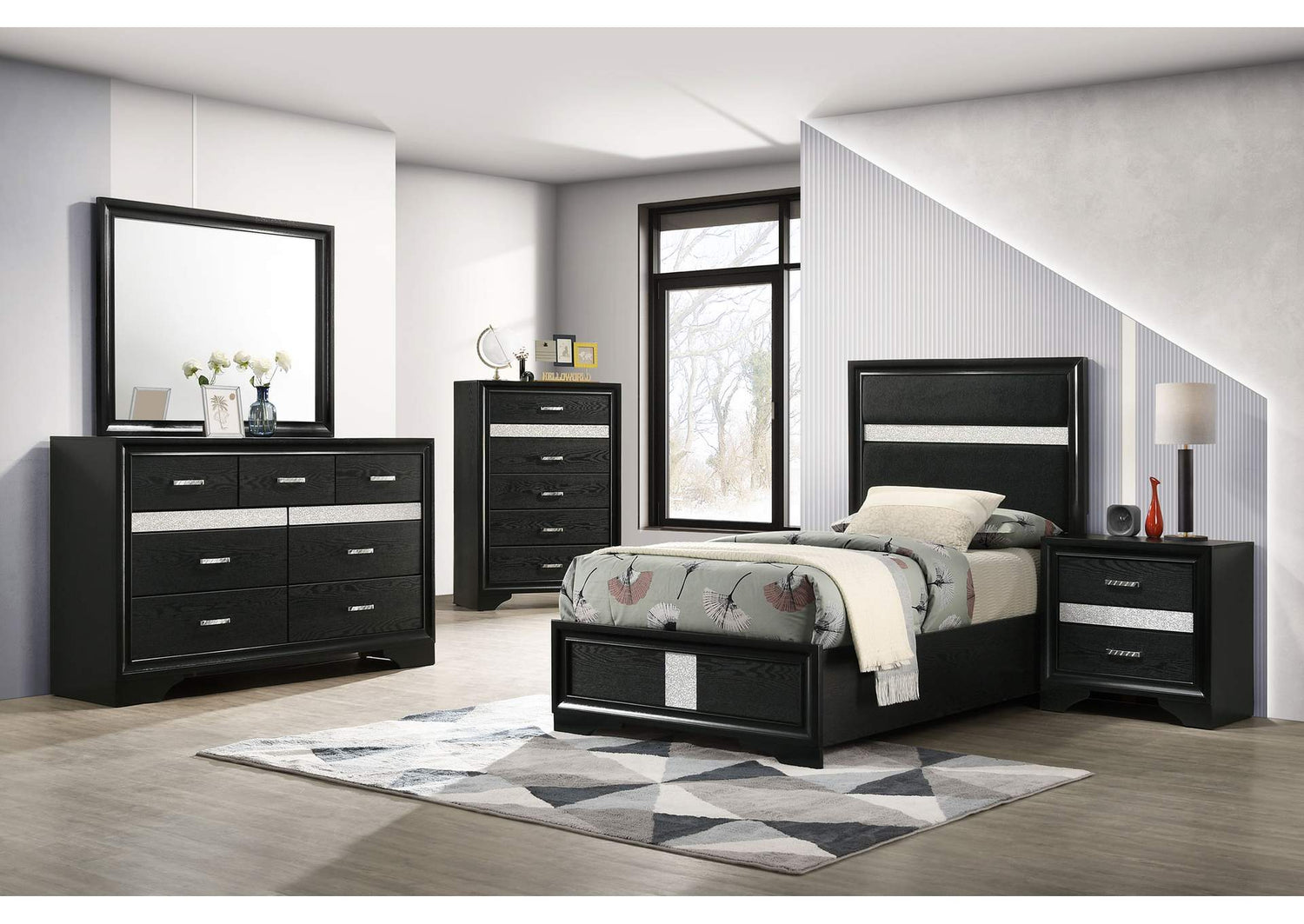 206360T-S5 Miranda 5-piece Twin Bedroom Set Black