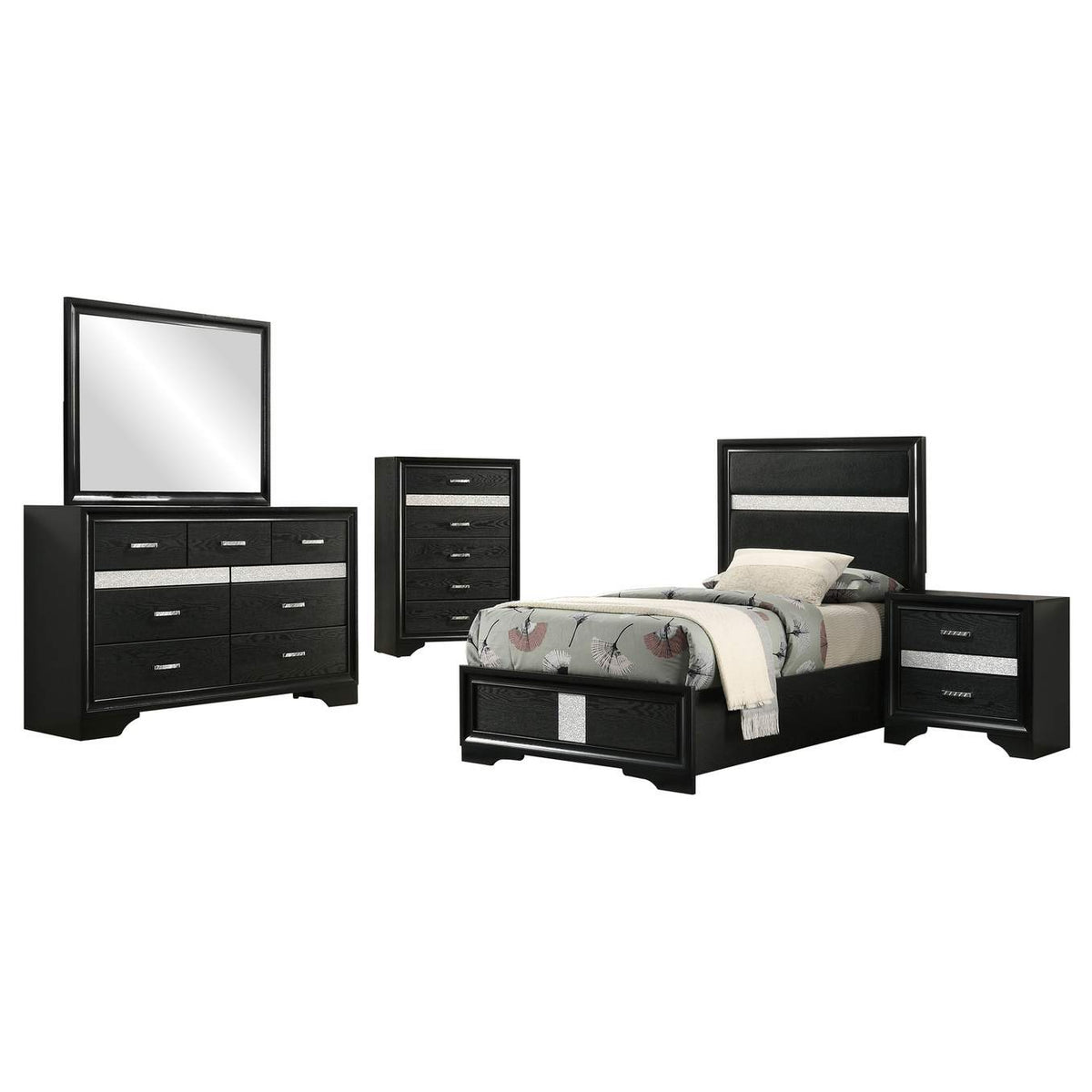 206360T-S5 Miranda 5-piece Twin Bedroom Set Black