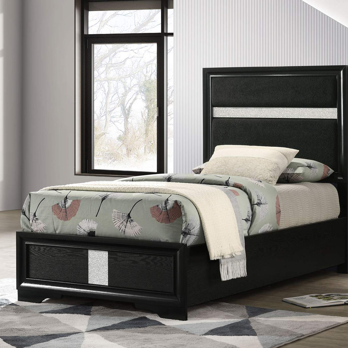 206360T Miranda 54-inch Upholstered Twin Panel Bed Black