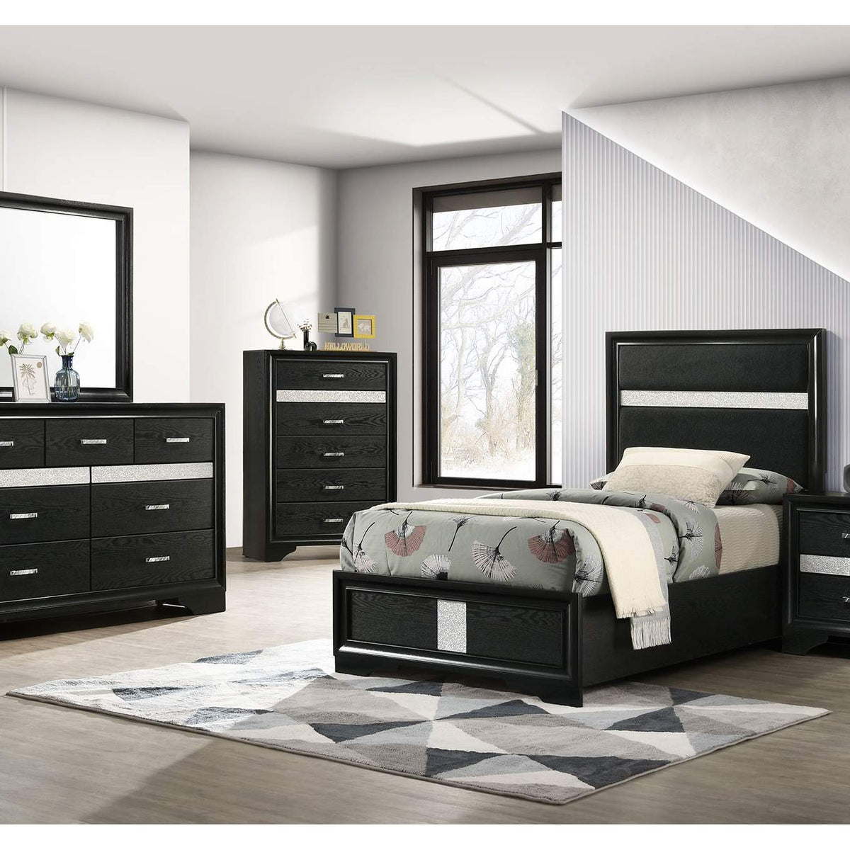 206360T Miranda 54-inch Upholstered Twin Panel Bed Black