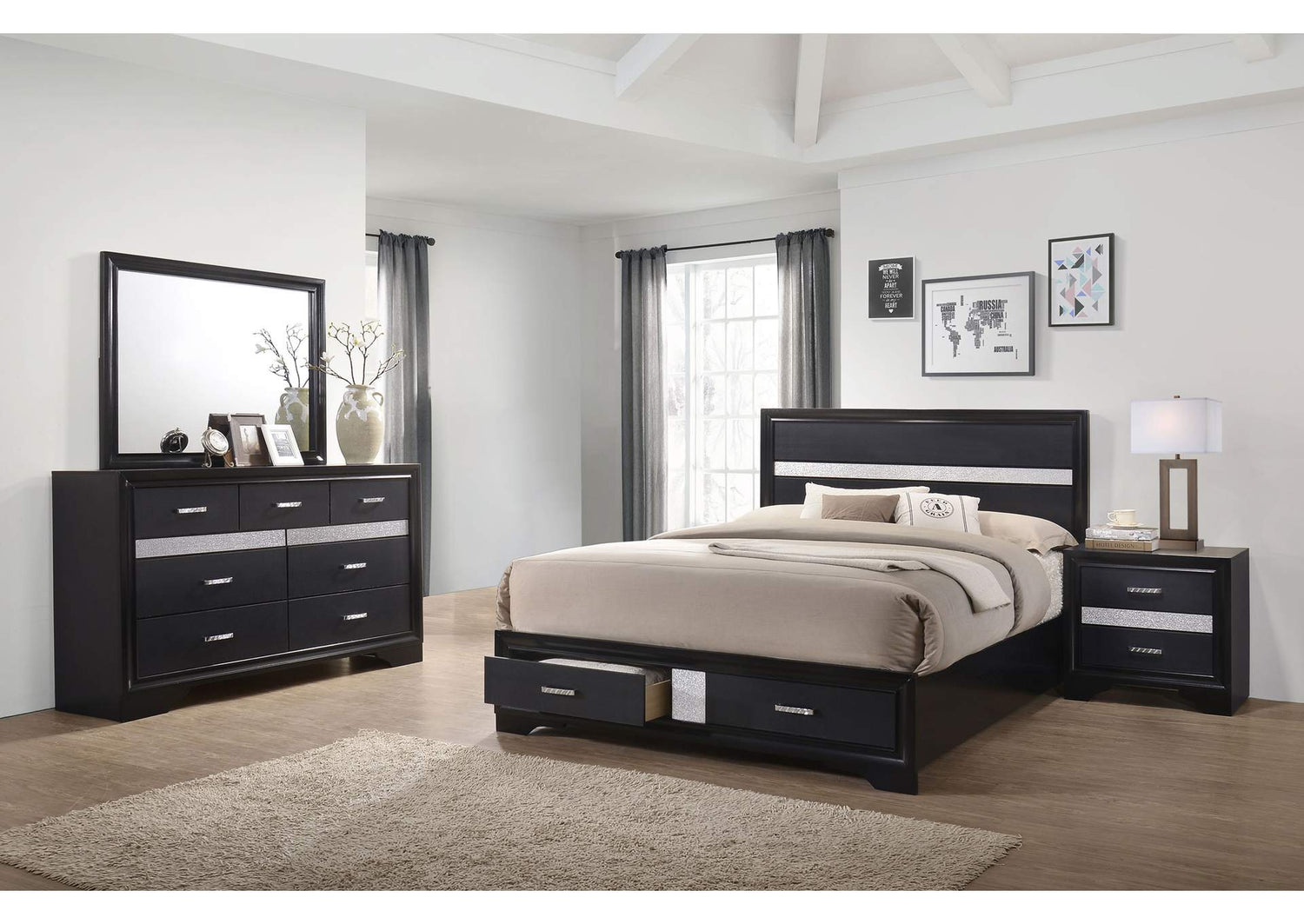 Miranda 4-piece Eastern King Bedroom Set Black