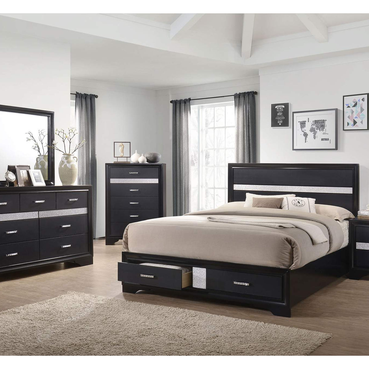 206362 Miranda 3-drawer Nightstand Bedside Table Black