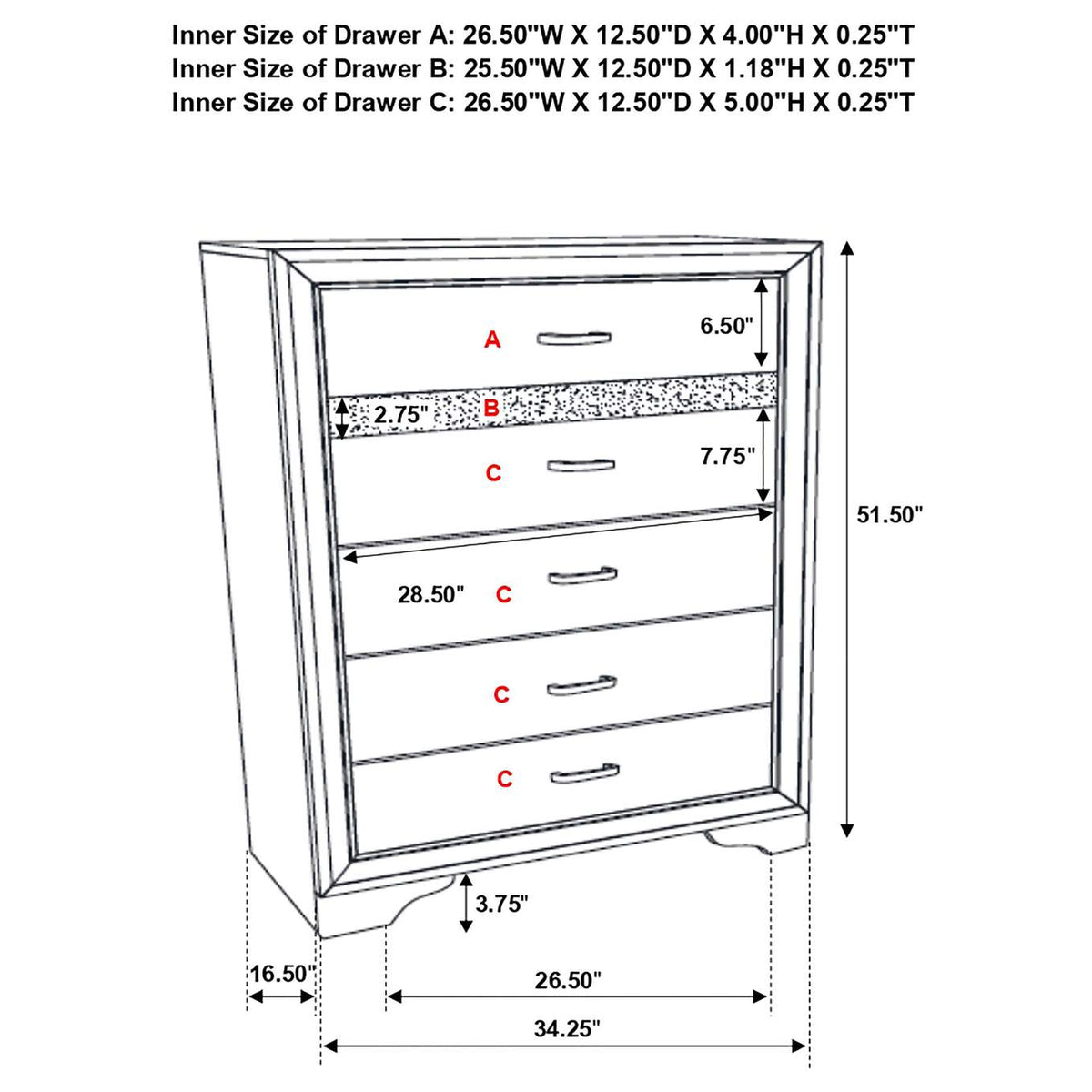 206365 Miranda 6-drawer Bedroom Chest Black
