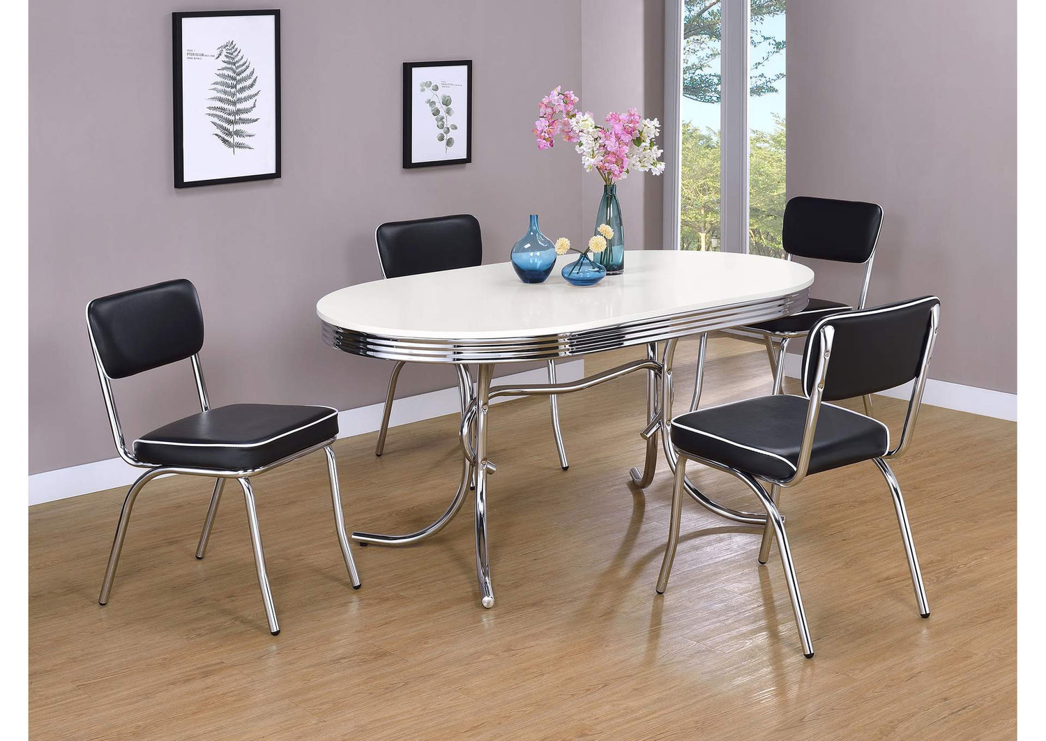 Retro 5-piece Oval Dining Table Set White and Black