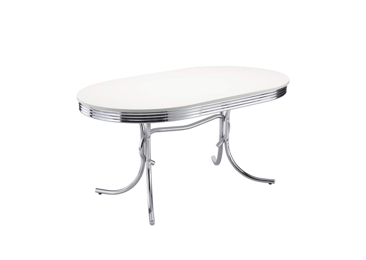 2065 Retro Oval 60-inch Wood Top Dining Table White and Chrome
