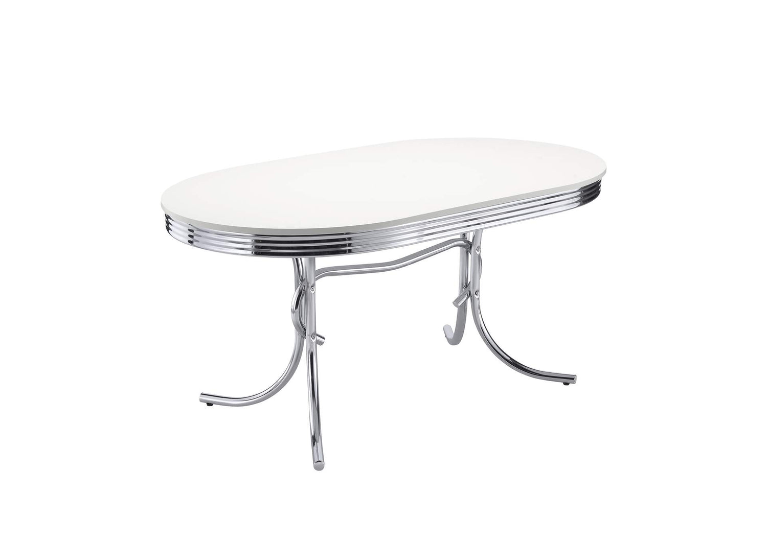 2065 Retro Oval 60-inch Wood Top Dining Table White and Chrome