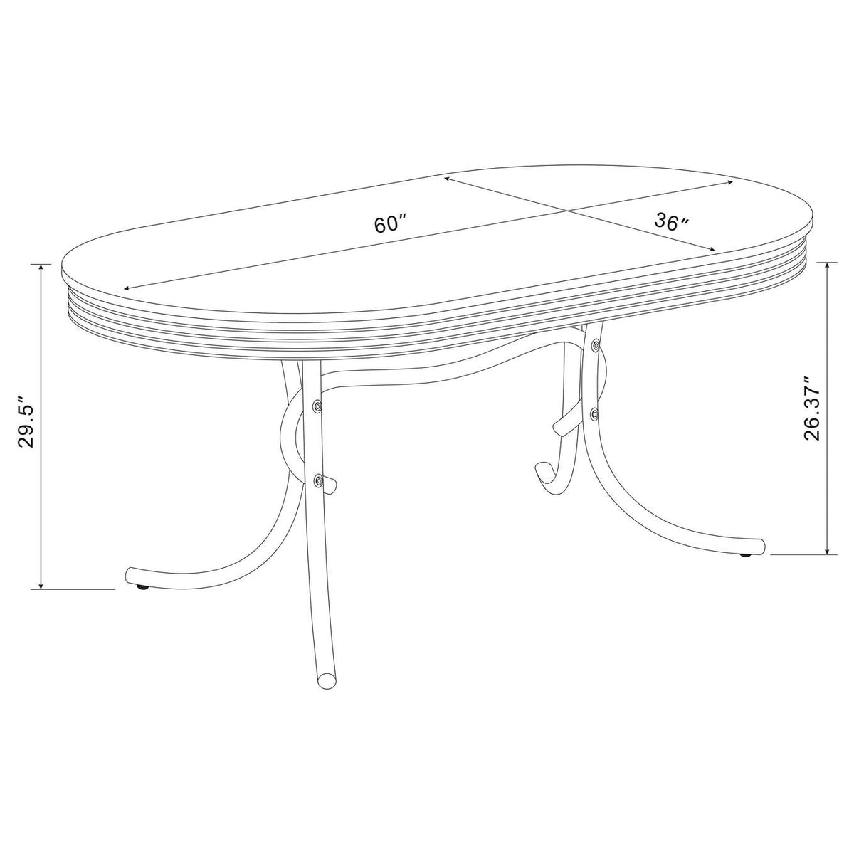 2065 Retro Oval 60-inch Wood Top Dining Table White and Chrome