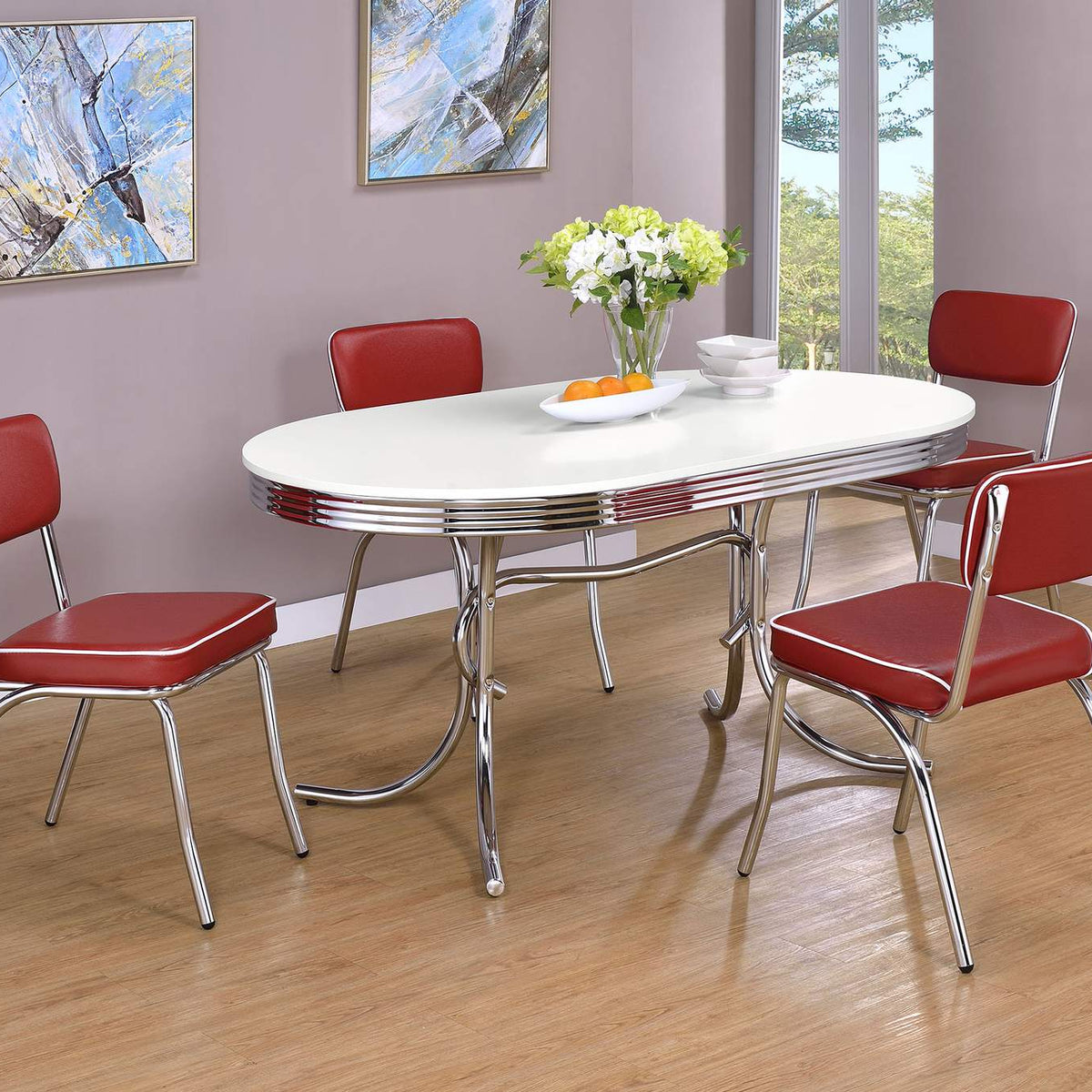 2065 Retro Oval 60-inch Wood Top Dining Table White and Chrome