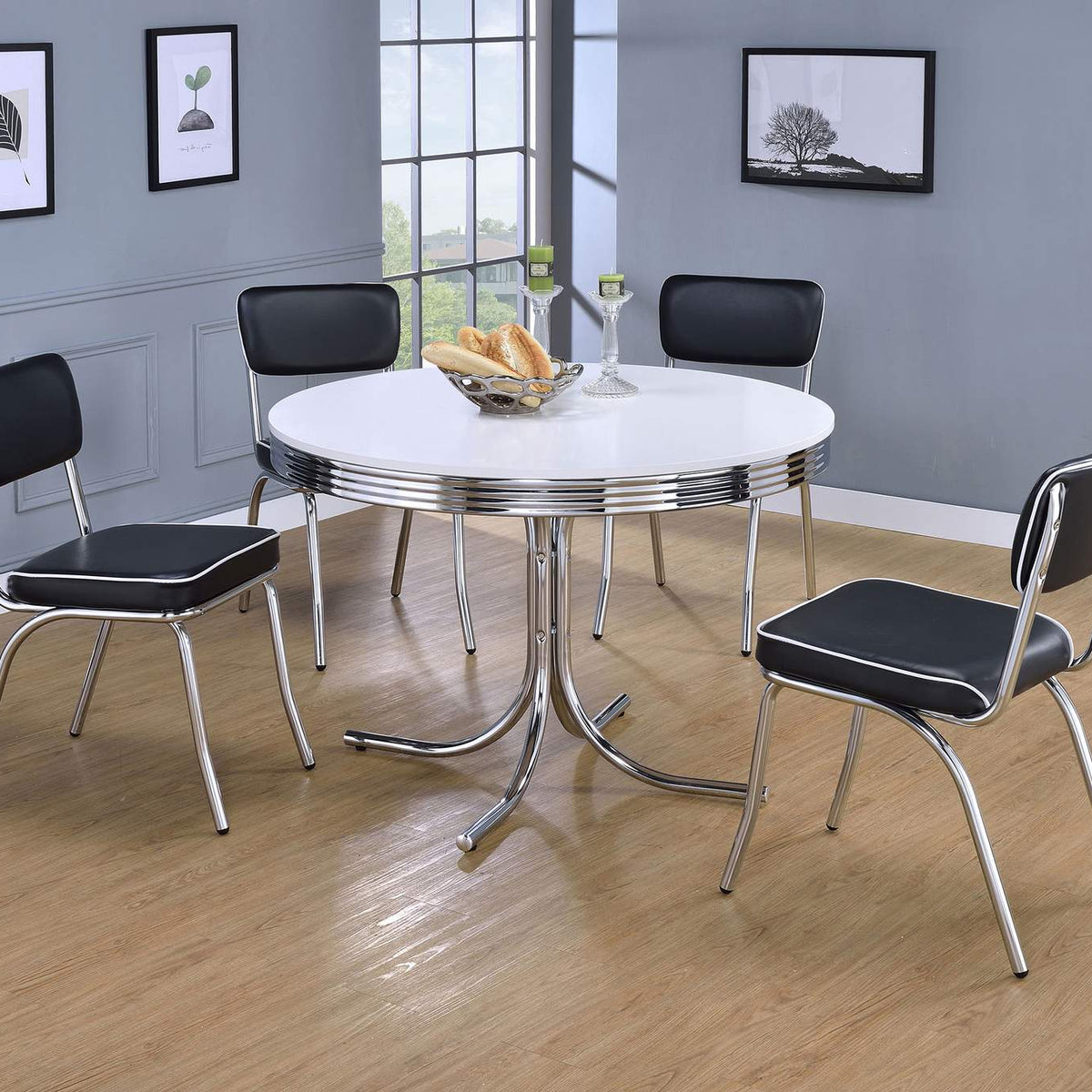 2066 Retro Upholstered Dining Side Chair Black (Set of 2)