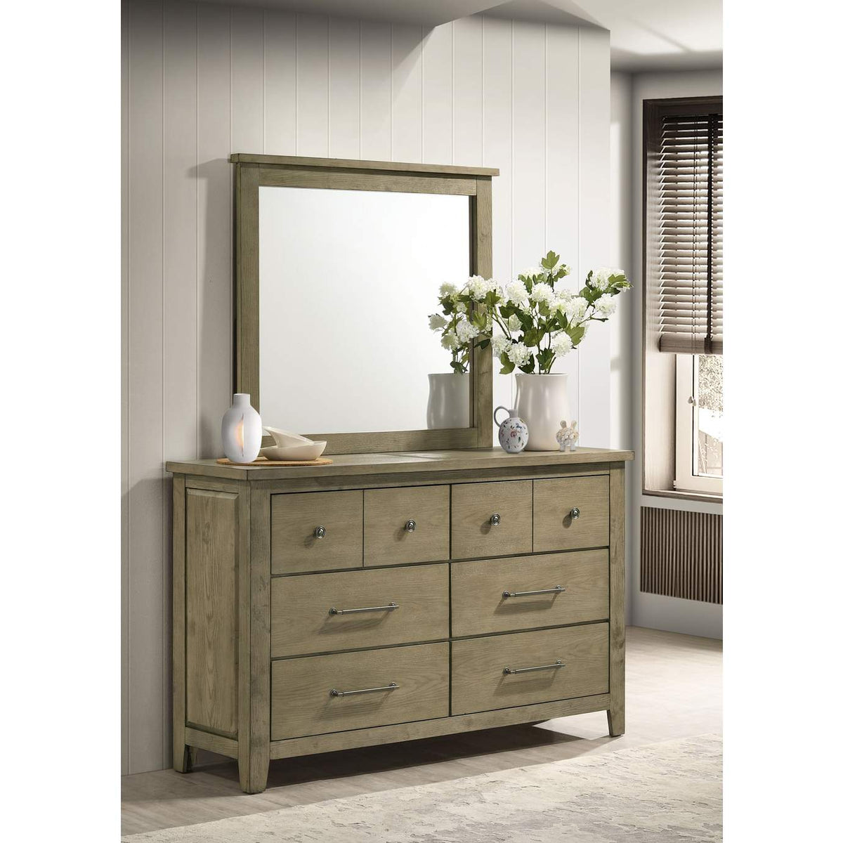 207533M Hazlewood 6-drawer Bedroom Dresser with Mirror Vineyard Oak