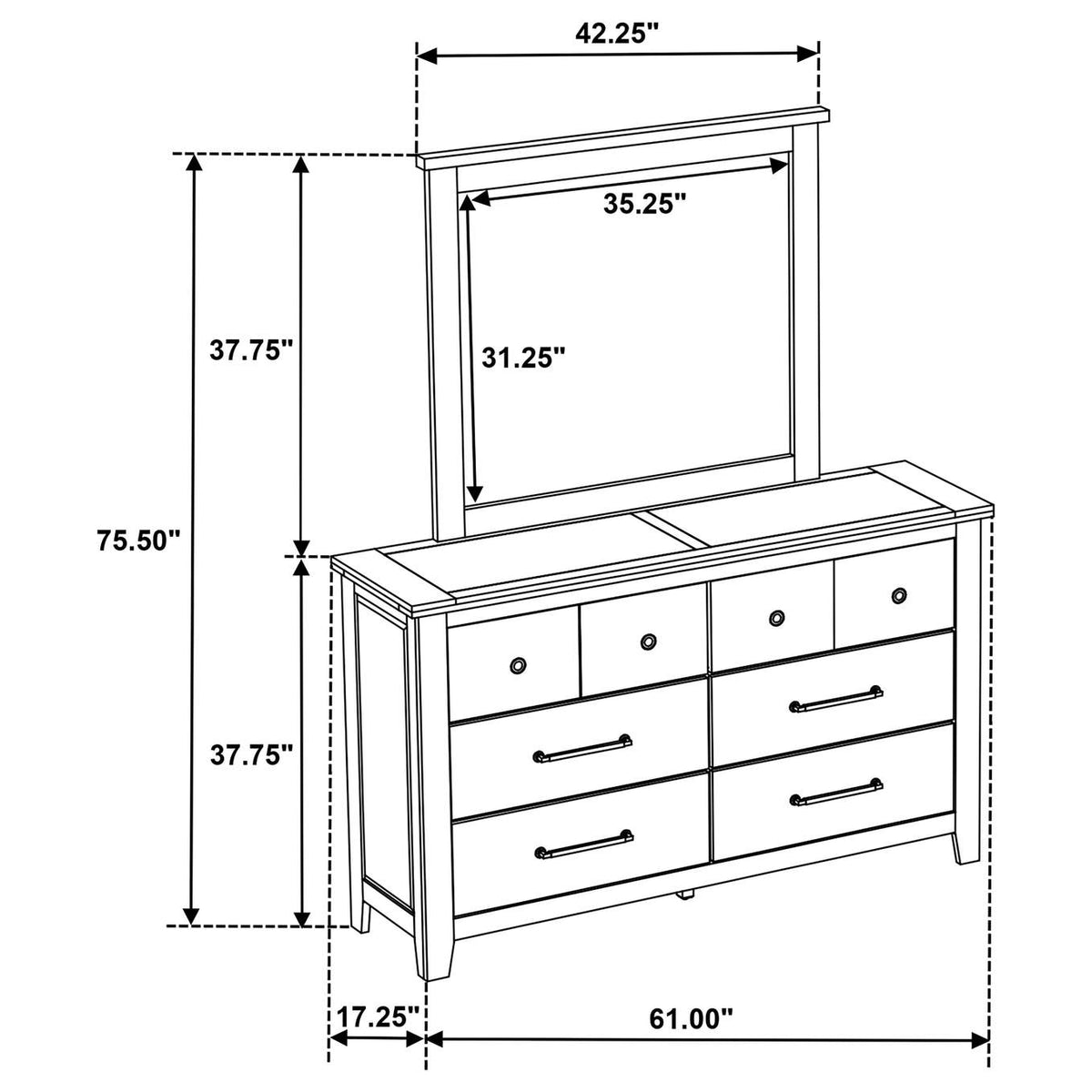 207533M Hazlewood 6-drawer Bedroom Dresser with Mirror Vineyard Oak