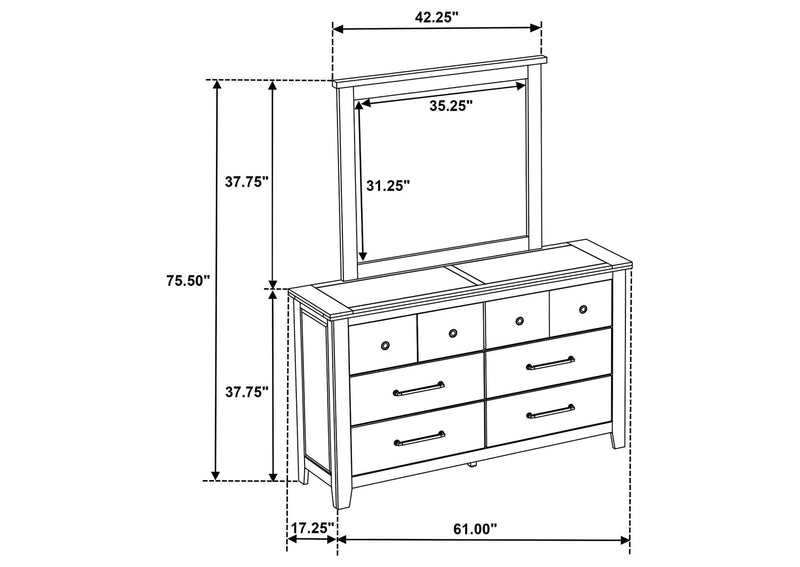 207533M Hazlewood 6-drawer Bedroom Dresser with Mirror Vineyard Oak