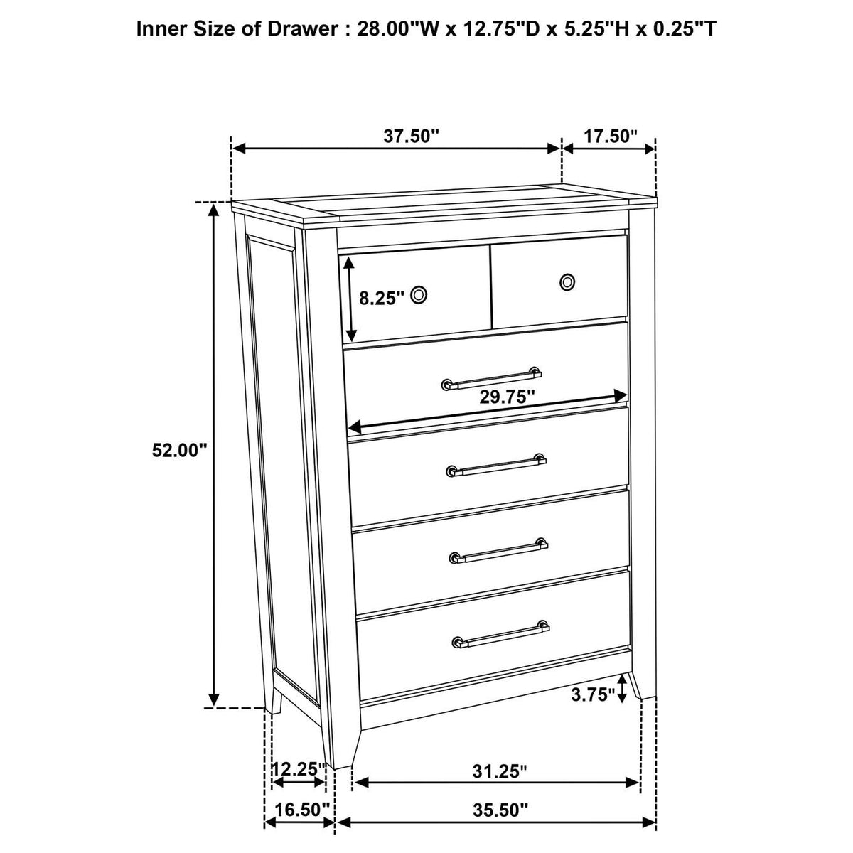 207535 Hazlewood 5-drawer Bedroom Chest of Drawers Vineyard Oak