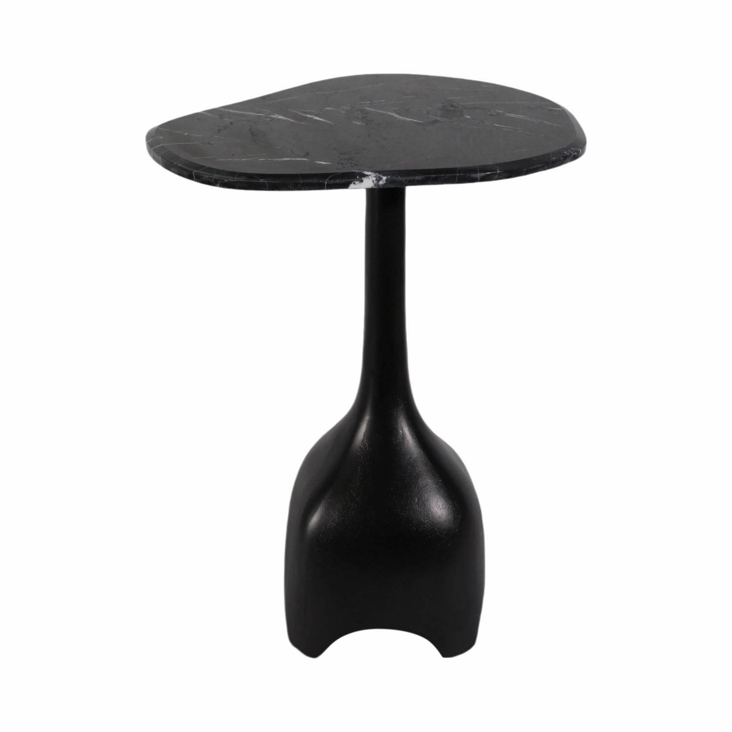 21" Curved Top Marble Accent Table - Black