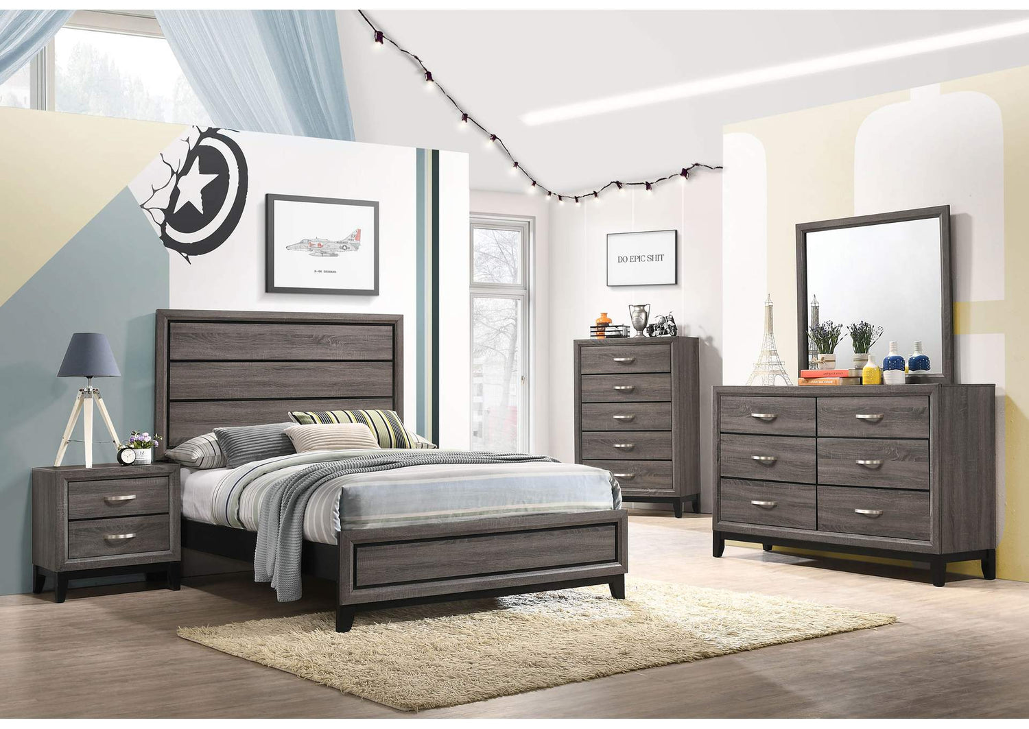 Watson Five-piece Full Bedroom Set Grey Oak
