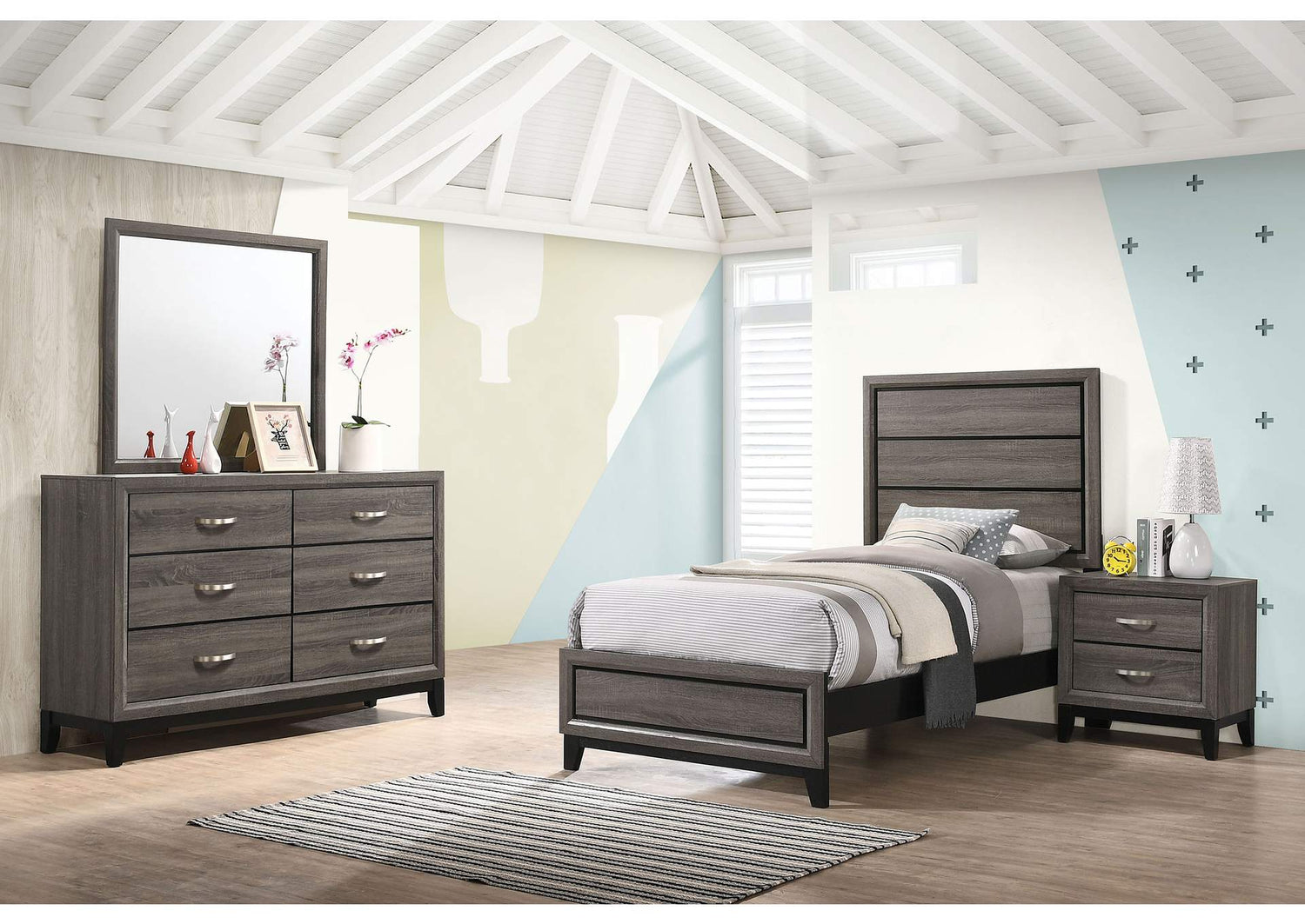 Watson Four-piece Twin Bedroom Set Grey Oak