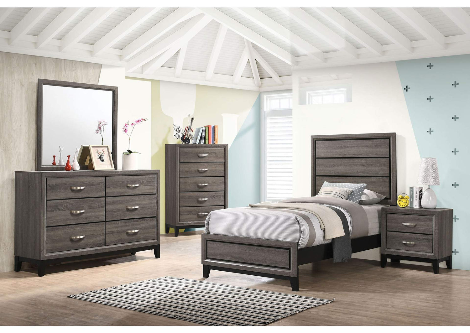 Watson Five-piece Twin Bedroom Set Grey Oak