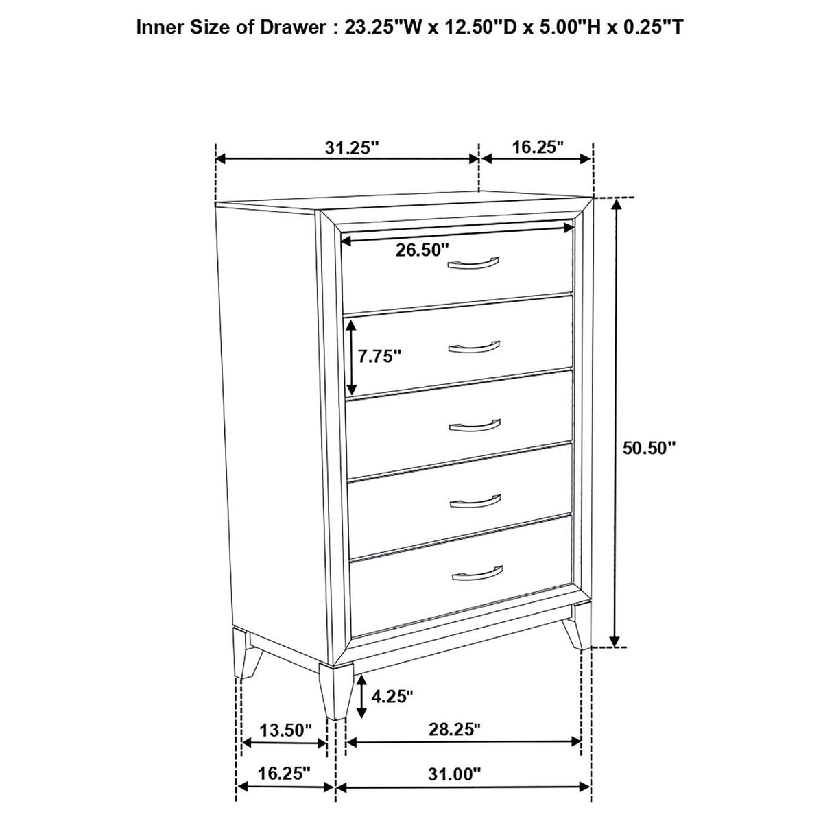 212425 Watson 5-drawer Bedroom Chest Grey Oak