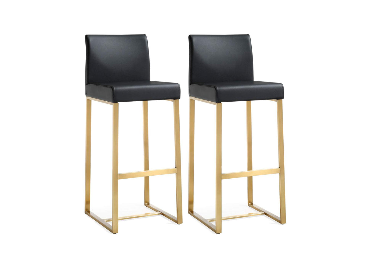 TOV-K3673 Denmark Black Performance Vegan Leather and Gold Steel Barstool - Set of 2