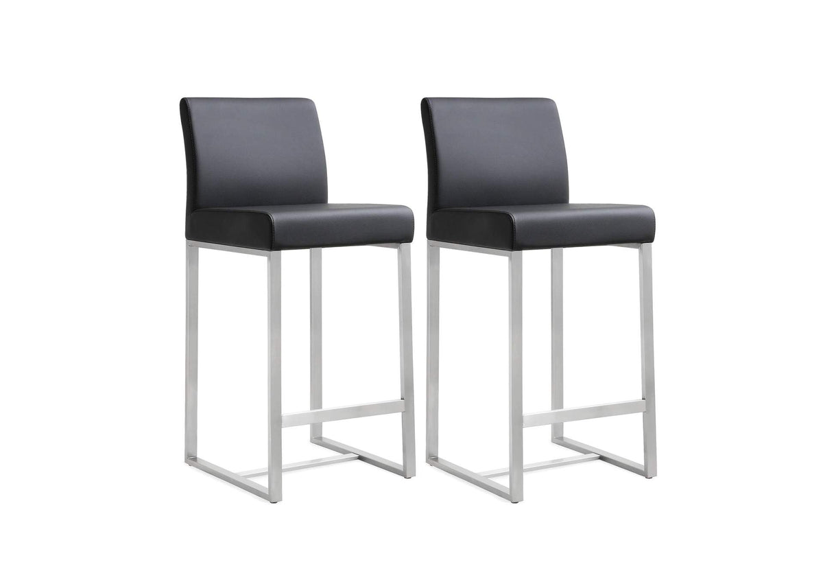 TOV-K3633 Denmark Black Performance Vegan Leather and Stainless Steel Counter Stool - Set of 2