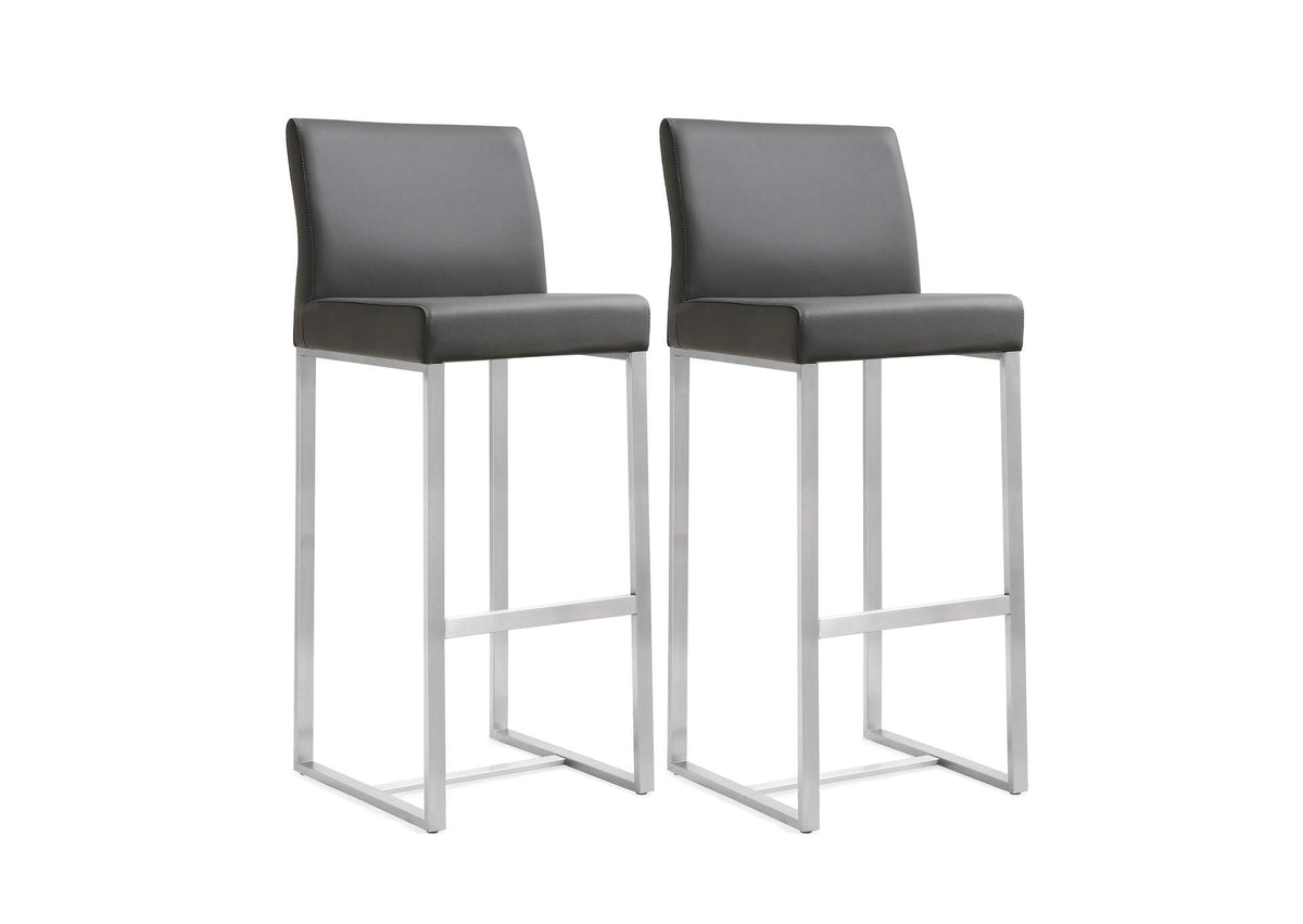 TOV-K3638 Denmark Grey Performance Vegan Leather and Stainless Steel Barstool - Set of 2