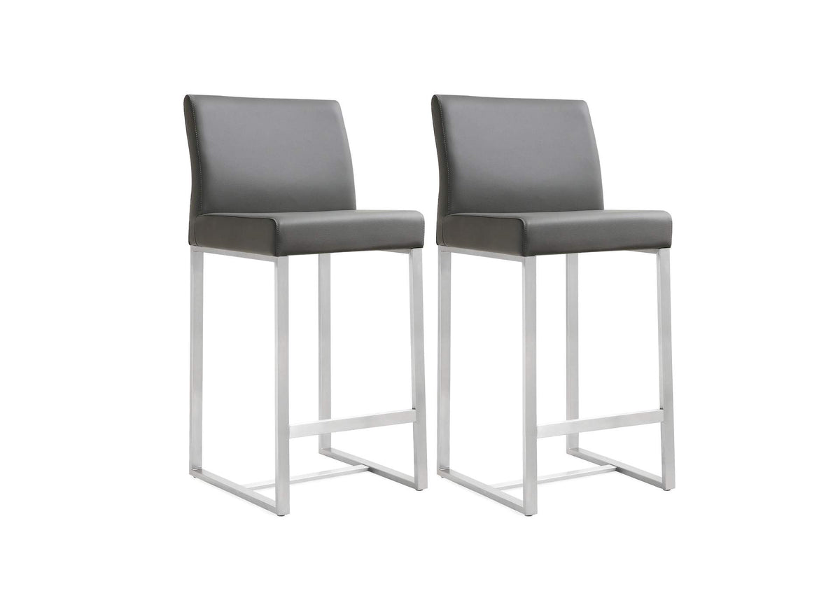 TOV-K3635 Denmark Grey Performance Vegan Leather and Stainless Steel Counter Stool - Set of 2