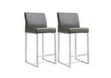 TOV-K3635 Denmark Grey Performance Vegan Leather and Stainless Steel Counter Stool - Set of 2