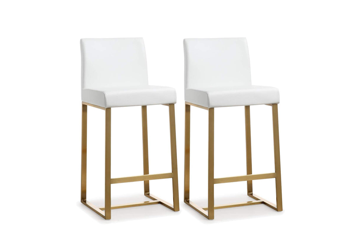 TOV-K3672 Denmark White Performance Vegan Leather and Gold Steel Counter Stool - Set of 2