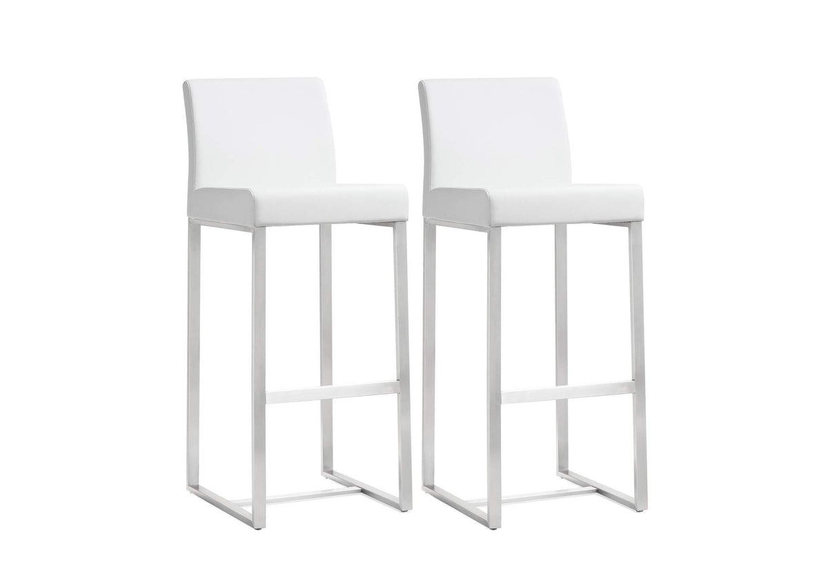 TOV-K3637 Denmark White Performance Vegan Leather and Stainless Steel Barstool - Set of 2