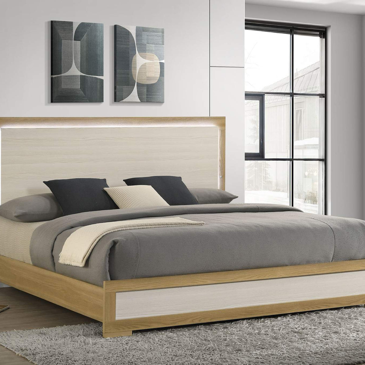 215651KE Hyland Eastern King Panel Bed LED Headboard Natural